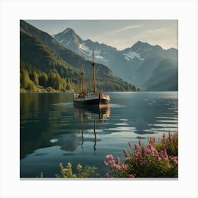 Sailing Boat In Fjord Canvas Print