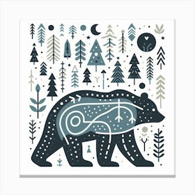 Scandinavian style, Bear trail with forest 2 Canvas Print