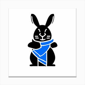 Black Silhouette Of A Rabbit With A Blue Scarf Canvas Print