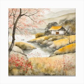 Japanese Landscape Painting Sumi E Drawing (24) Canvas Print