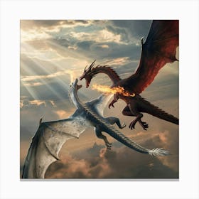 Two Dragons Fighting In The Sky Canvas Print