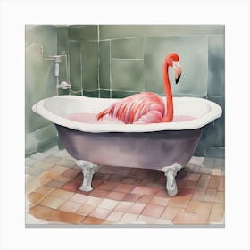 Pink Flamingo In Bathtub Canvas Print