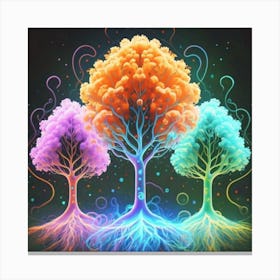 Three Colorful Trees in neon colors 18 Canvas Print