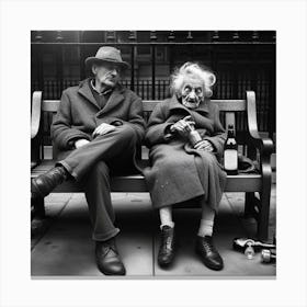 Old Couple Sitting On Bench Canvas Print