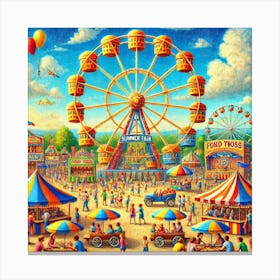 Summer Fair Fun Wall Print Art A Lively And Joyful Depiction Of A Summer Fair, Perfect For Bringing The Excitement And Nostalgia Of Summer Festivities To Any Space Canvas Print