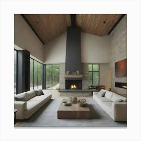 Modern Living Room With Fireplace 2 Canvas Print