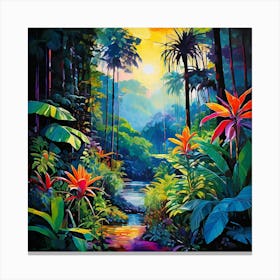 Tropical Jungle, A Tropical Rainforest With Exotic Plants art print 5 Canvas Print