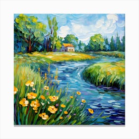 Floral Harmony: Brushstrokes of Riverside Beauty Canvas Print