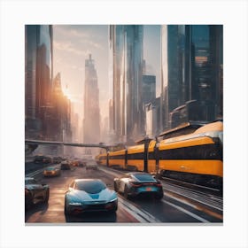 Futuristic cityscape with AI-powered transportation Canvas Print