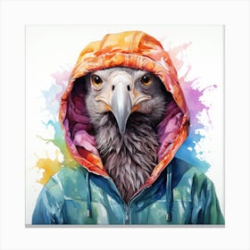 Watercolour Cartoon Vulture In A Hoodie 1 Canvas Print