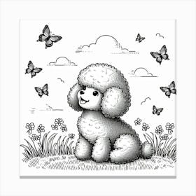 Line Art poodle dog 4 Canvas Print