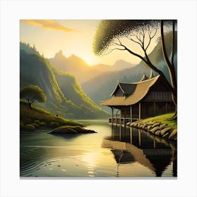 Asian House By The Lake Canvas Print