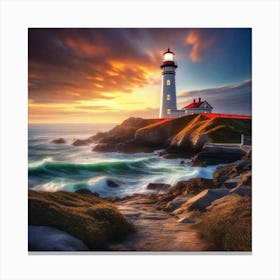 Lighthouse At Sunset 3 Canvas Print