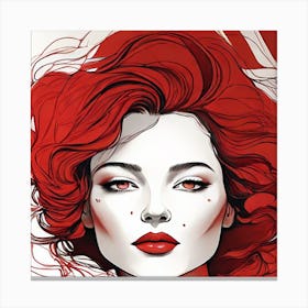 Red Haired Woman - Line Art Style Woman Canvas Print