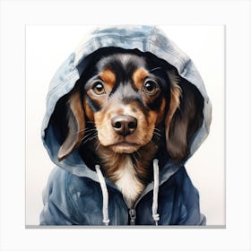 Watercolour Cartoon Dog In A Hoodie 1 Canvas Print