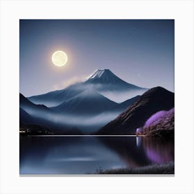 Moonlight Over Lake Fuji Canvas Print