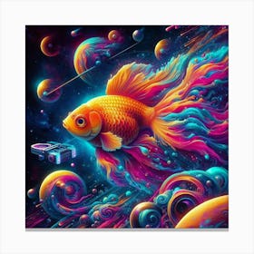 Goldfish Lost In Neon Space 2 Canvas Print