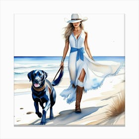Coastal Cowgirl on Beach with Dog 3 Canvas Print