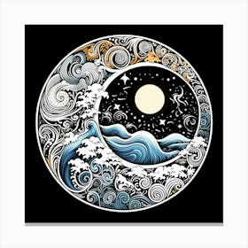 Moon And Waves 18 Canvas Print