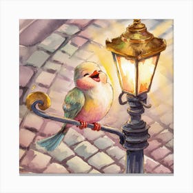 watercolor bird perched on a lamppost 3 Canvas Print