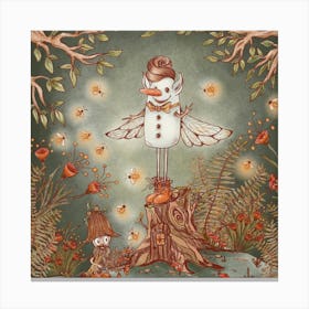 Fairy Snowman In The Woods Canvas Print