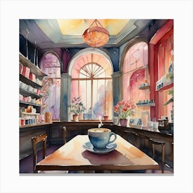 Coffee Shop Watercolor Painting Canvas Print