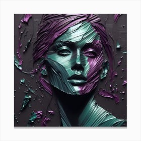 Portrait Of A Lady In An Abstract - An Embossed Artwork In Turquoise and Purple Acrylic Colors. Canvas Print