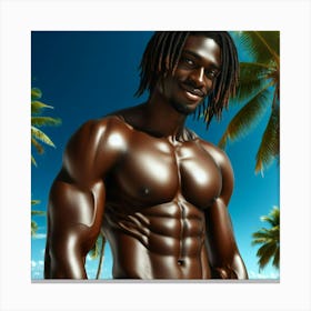 Bodybuilder On The Beach Canvas Print