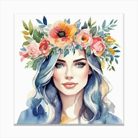 Watercolor Of A Woman With Flowers 5 Canvas Print