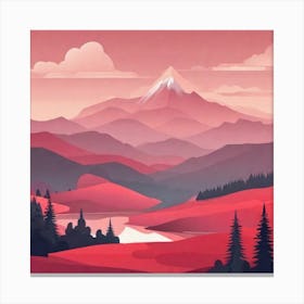 Misty mountains background in red tone 27 Canvas Print