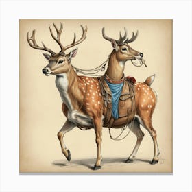 Two Deer On Horseback Canvas Print