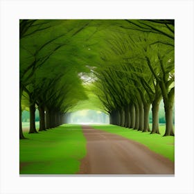 Green Tree Lined Road Canvas Print