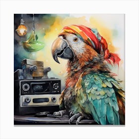 Parrot With Radio Canvas Print