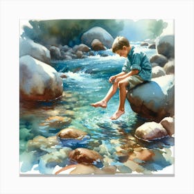 Boy In The Stream Canvas Print