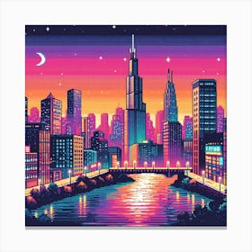 8-bit city skyline 1 Canvas Print