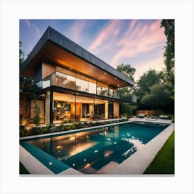 Modern House At Dusk Canvas Print