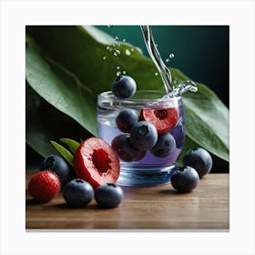 Water Splashing Berries Canvas Print