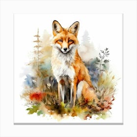 Fox Watercolor Painting Canvas Print