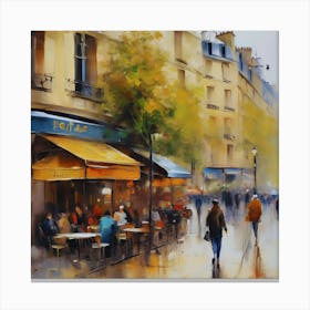 Paris Cafes.City of Paris. Cafes. Passersby, sidewalks. Oil colours.6 Canvas Print