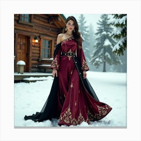 Russian Woman In Winter Canvas Print