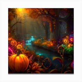 Halloween Pumpkins In The Forest 2 Canvas Print