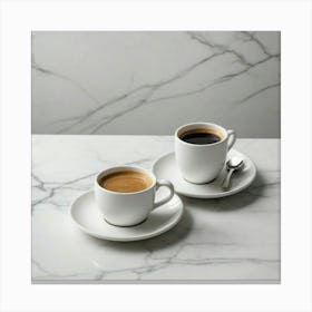 Two Coffee Cups On A Marble Table Canvas Print