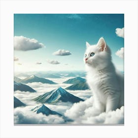 White Cat On Clouds 1 Canvas Print