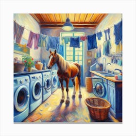 Horse In Laundry Room 1 Canvas Print