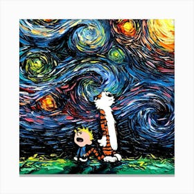 Pop Culture Painting Van Gogh Calvin And Hobbes Canvas Print