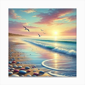 Serenity At Sunrise Wall Art A Peaceful Coastal Landscape Capturing The Tranquility Of Nature, Perfect For Creating A Calming Ambiance In Any Room Art Print Canvas Print