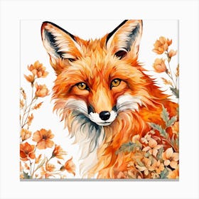 Floral Fox Portrait Painting (18) Canvas Print