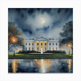 White House At Night Romantic Viwe Canvas Print