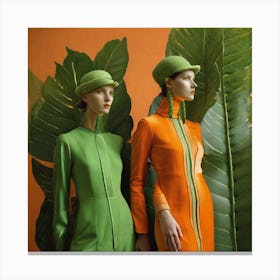 Two Women In Green And Orange Canvas Print