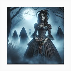 The Watchers 4/4 (Beautiful woman  female classic ghosts scenic temple spectres memories dreams art AI Victorian mist fog)  Canvas Print